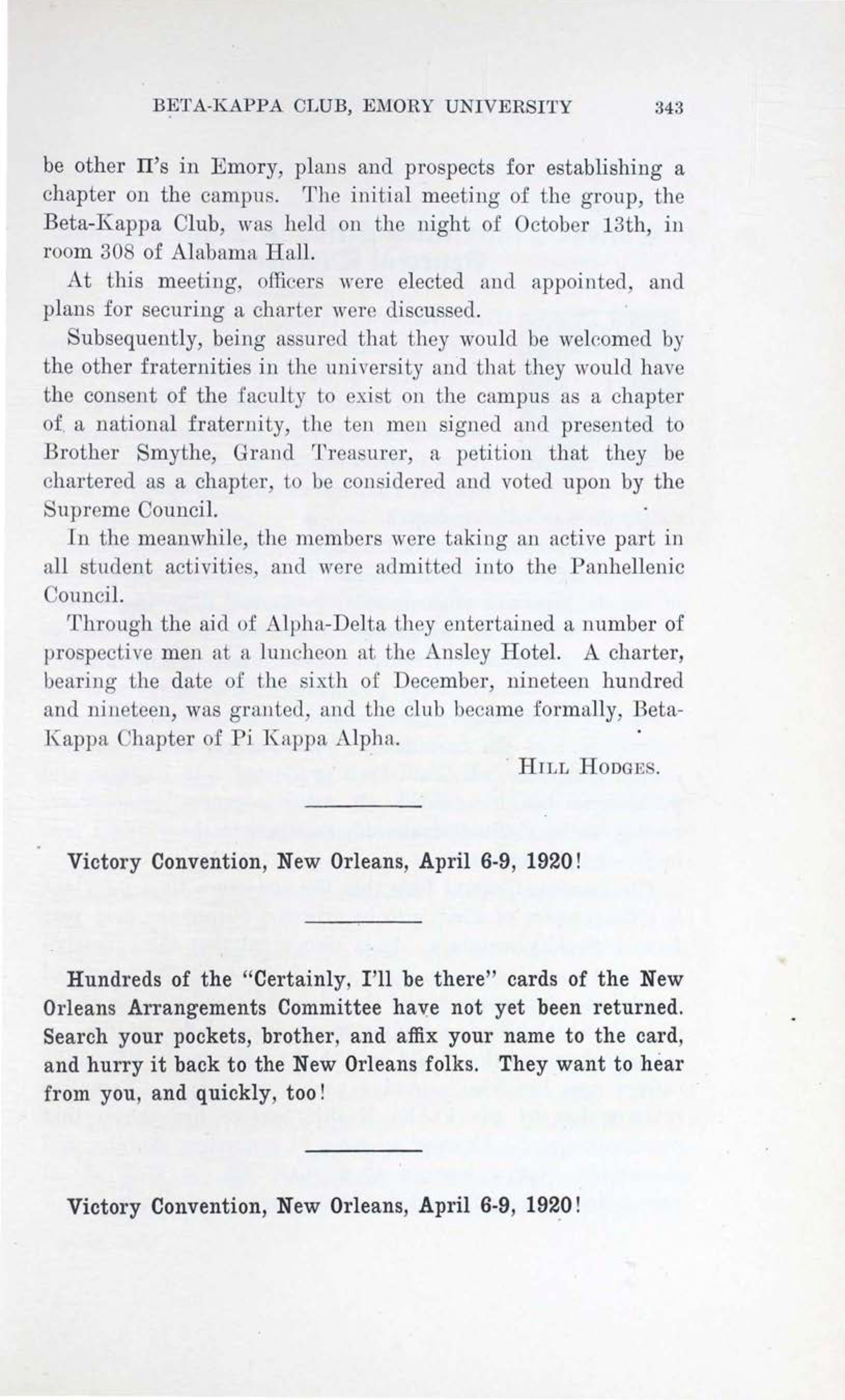 Victory Convention, New Orleans 10, February 1920